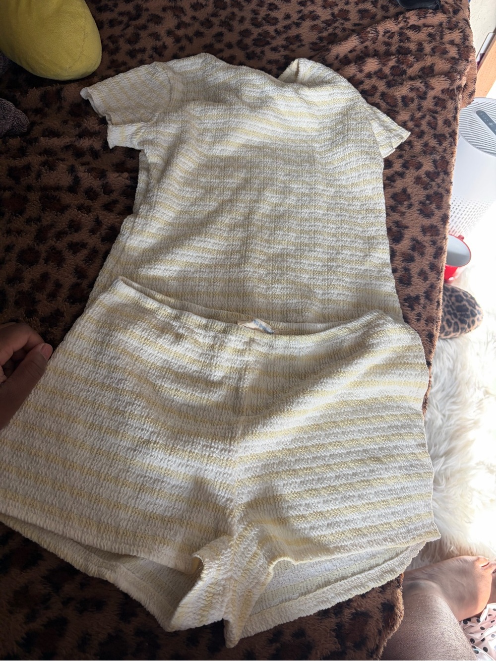 Marshalls Yellow and Cream Striped High Waist Knit Shorts